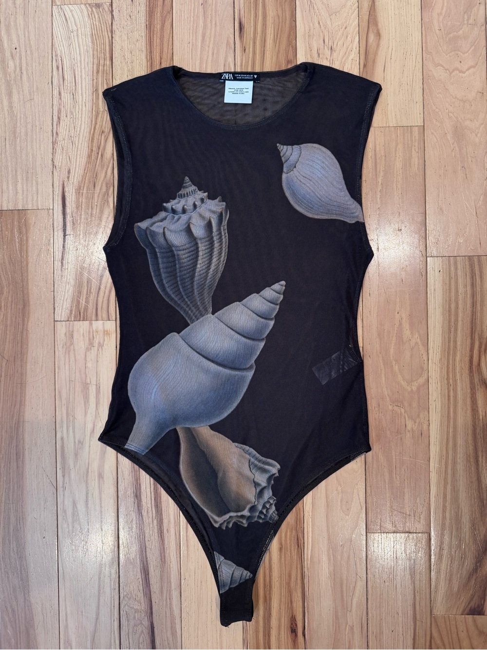 Zara Edwards Sydenham Teast Studies of Shells and Marine Flora Mesh Bodysuit - S